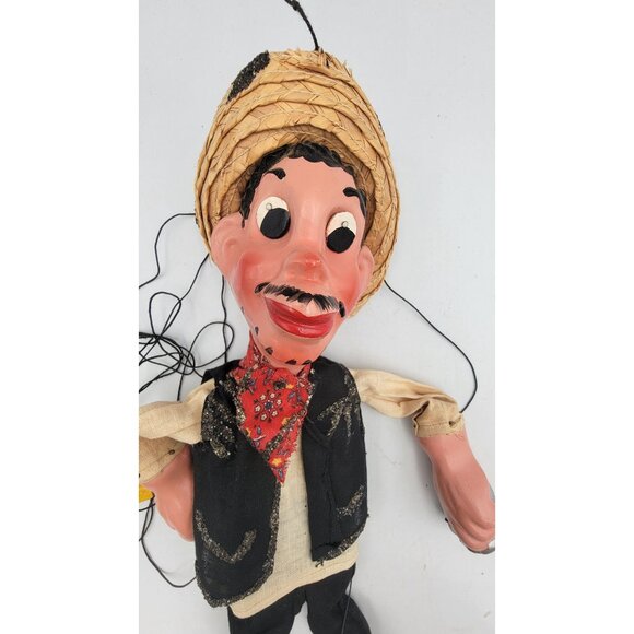 Vintage Mexican Cowboy Marionette Puppet With Sambrero - Picture 2 of 13